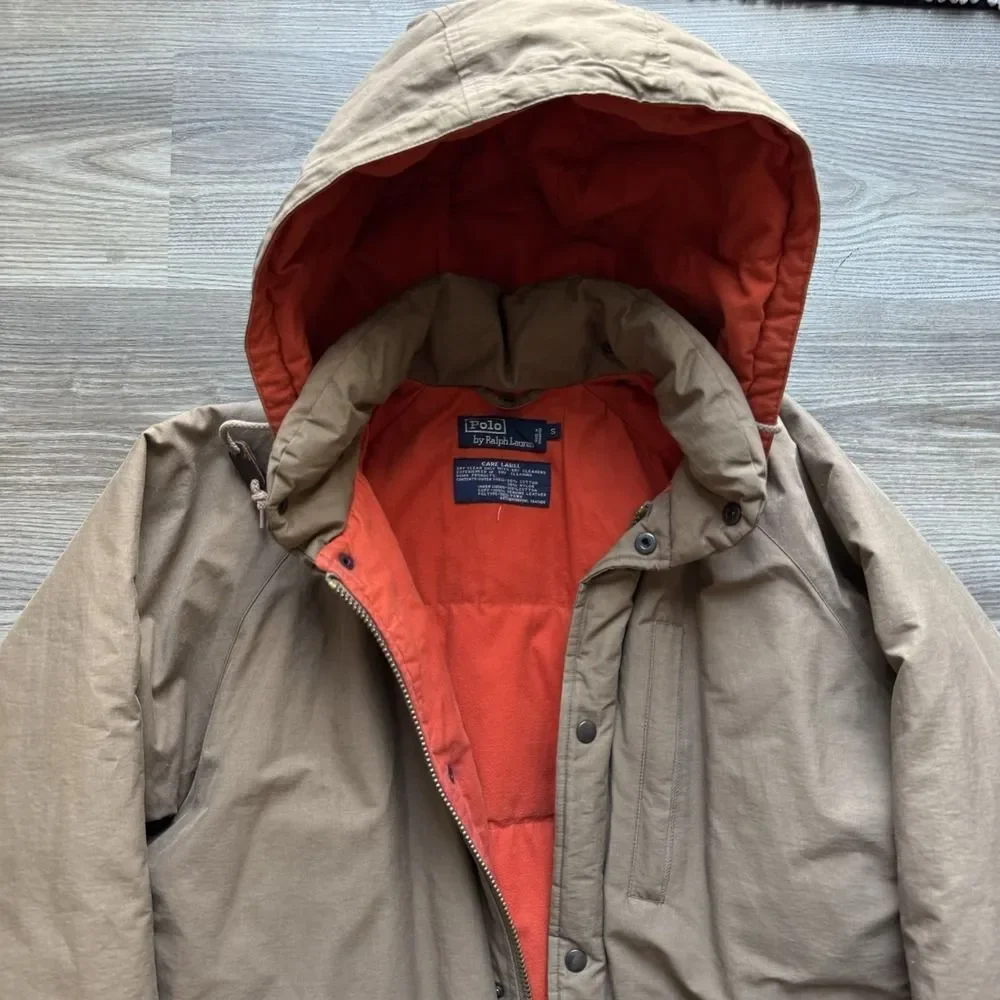VTG Polo Ralph Lauren Down Mountain Expedition Parka Brown Jacket Small RARE Ski